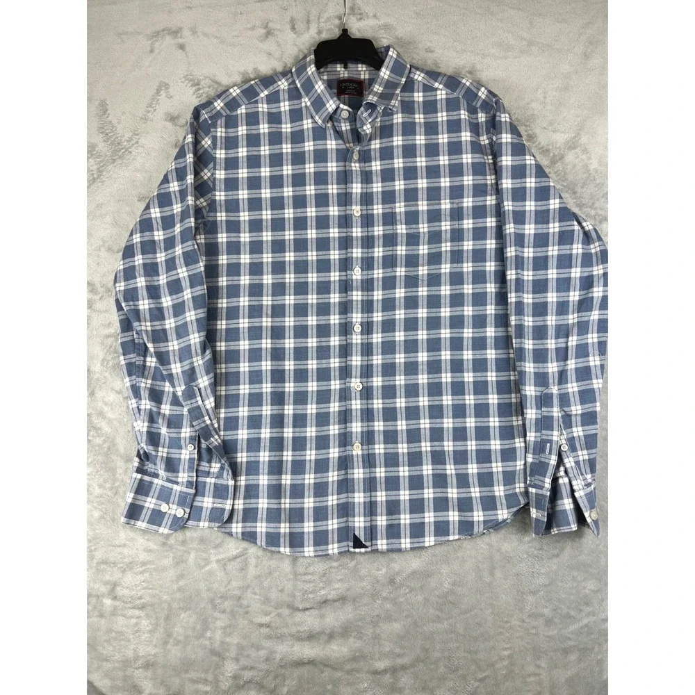 UNTUCKit Men's Large Carmenet Blue White‎ Plaid Button Down Shirt  Long Sleeve